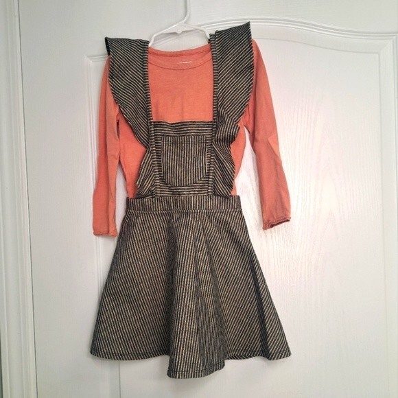 Art Class Overall Jumper Dress Brown Orange - Picture 1 of 6